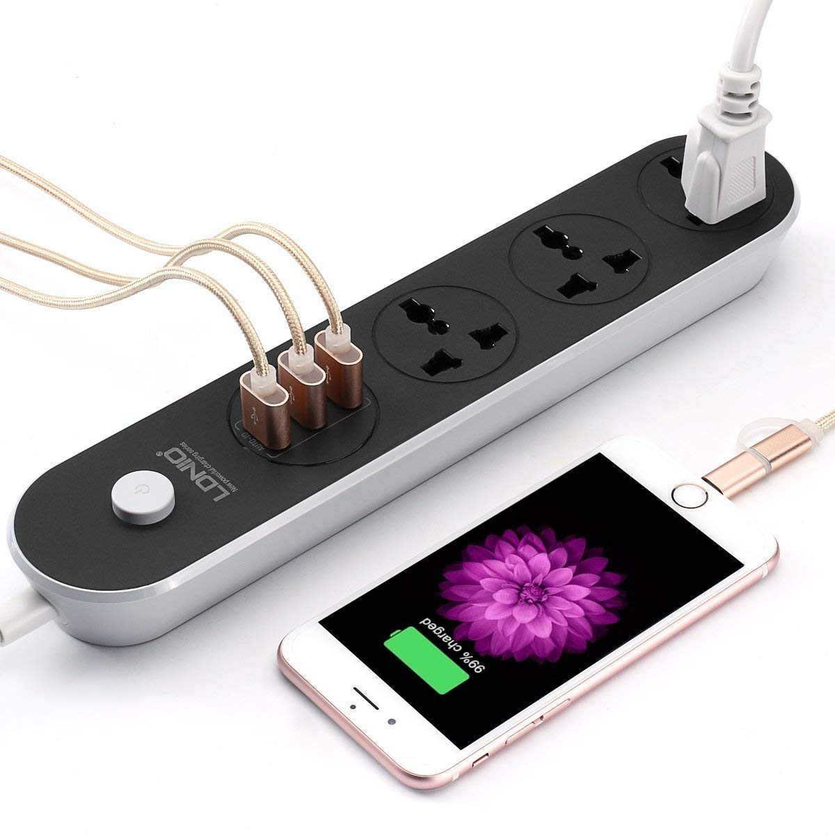 Power Strip with 3 USB Port and 3 Outlet Socket Charging Station Surge Protector 10A and 5ft Cord